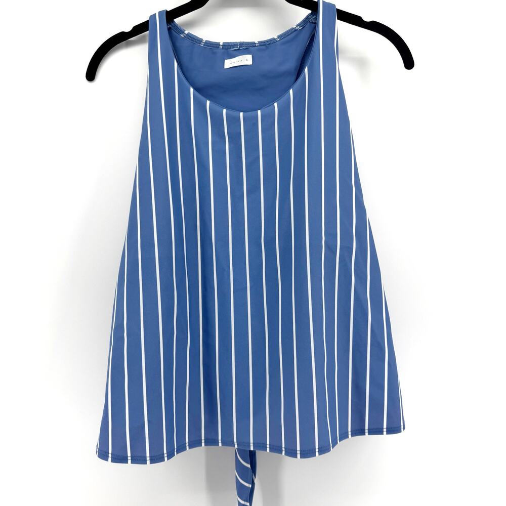 June Loop Blue & White Striped Racerback Tankini Swim Top XL Bikini Swimwear